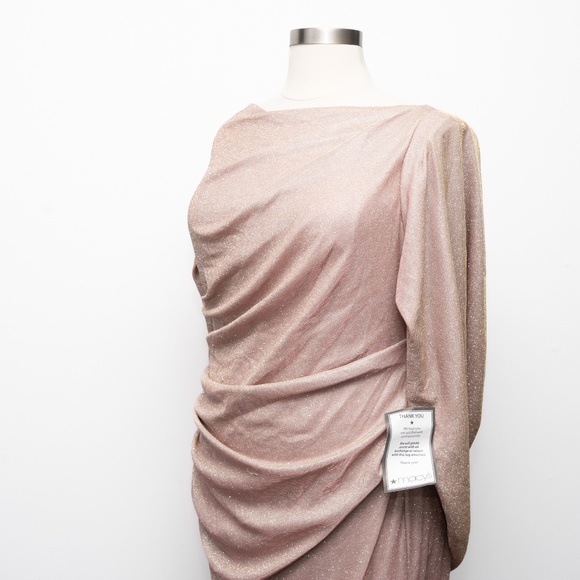 Betsy & Adam - Petite "Gracie" Galaxy Knit Glitter Draped Gown - Picture 7 of 12